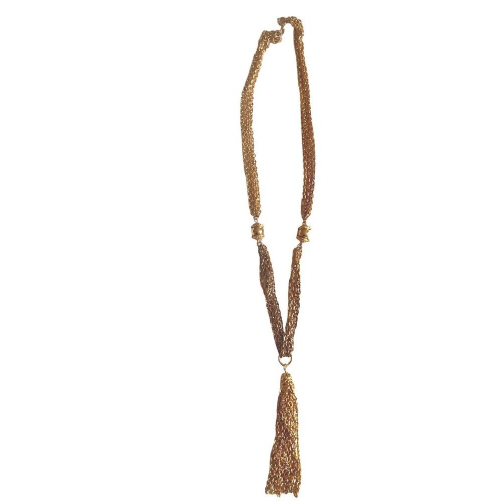 Vintage Tassel Necklace Gold Tone 20” Long Rope Chain Unique